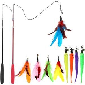 Interactive Cat Toys - Retractable Wand Toy and Feather Toys Refills for Indoor
